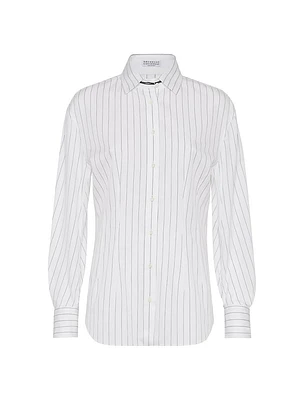 Striped Cotton and Silk Poplin Shirt with Monili