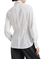 Striped Cotton and Silk Poplin Shirt with Monili