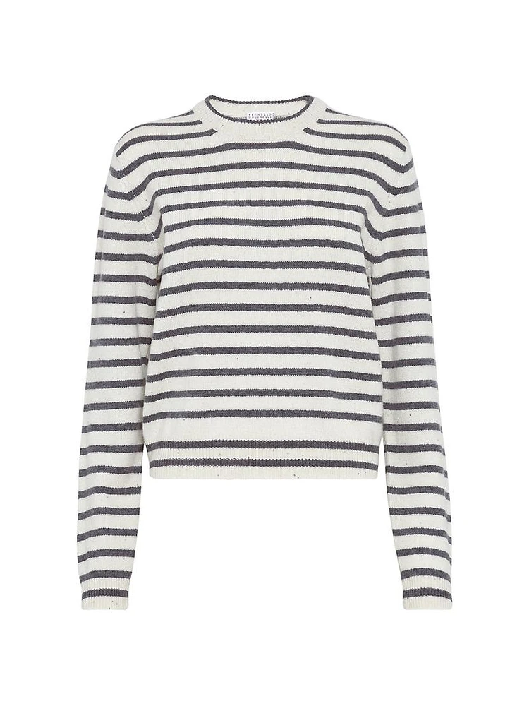 Virgin Wool and Silk Sparkling & Dazzling Striped Sweater