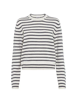 Virgin Wool and Silk Sparkling & Dazzling Striped Sweater