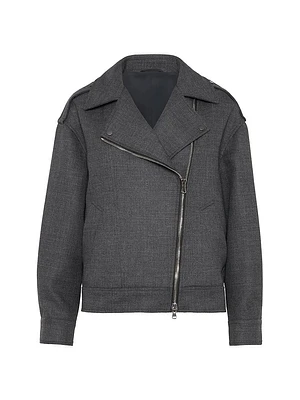 Virgin Wool Biker Jacket with Shiny Details