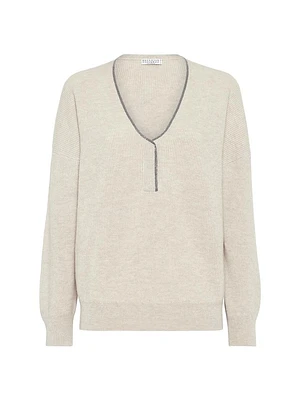 Cashmere English Rib Sweater with Shiny Neckline