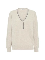 Cashmere English Rib Sweater with Shiny Neckline