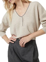 Cashmere English Rib Sweater with Shiny Neckline