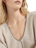 Cashmere English Rib Sweater with Shiny Neckline