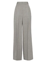 Virgin Wool Moulin Chalk Stripe High Waist Wide Trousers with Monili