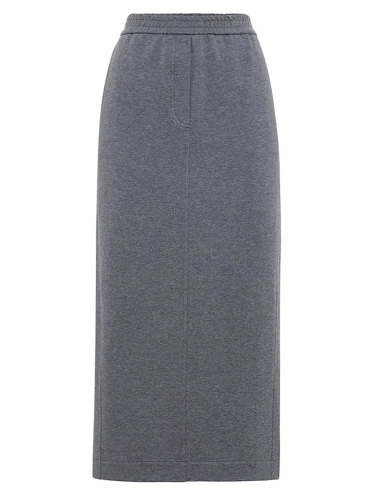 Stretch Cotton Lightweight French Terry Midi Track Skirt