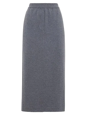 Stretch Cotton Lightweight French Terry Midi Track Skirt