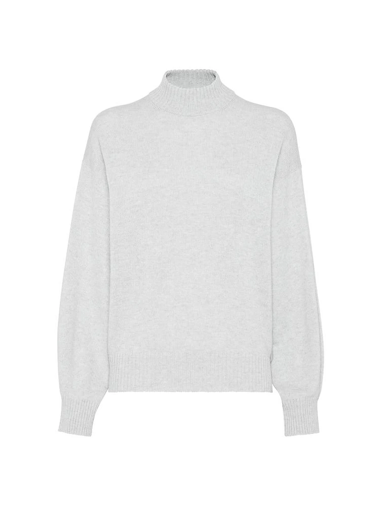 Cashmere Mock Neck Sweater with Shiny Cuff Details