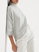 Cashmere Mock Neck Sweater with Shiny Cuff Details