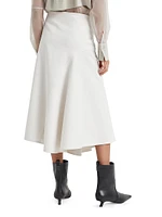 Stretch Cotton Asymmetric Midi Skirt