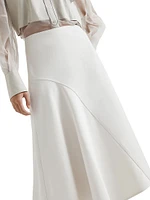 Stretch Cotton Asymmetric Midi Skirt