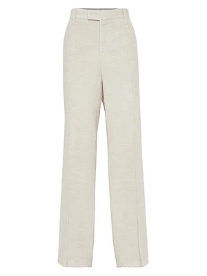 Viscose and Cotton Corduroy Loose Straight Trousers