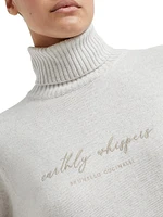 Cashmere and Silk Turtleneck Sweater with Embroidery