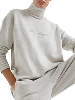 Cashmere and Silk Turtleneck Sweater with Embroidery