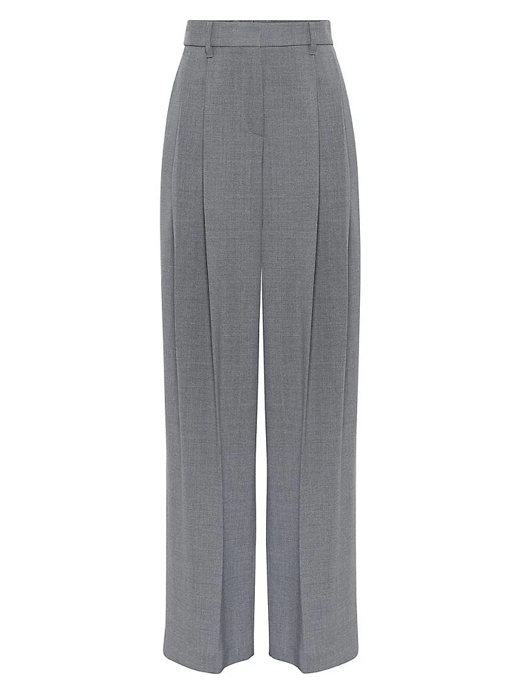 Virgin Wool Panama Wide Pleated Trousers