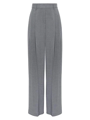 Virgin Wool Panama Wide Pleated Trousers