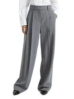 Virgin Wool Panama Wide Pleated Trousers