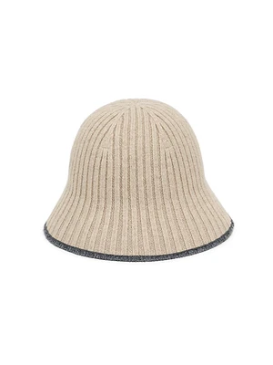 Cashmere and Silk Rib Knit Bucket Hat with Monili