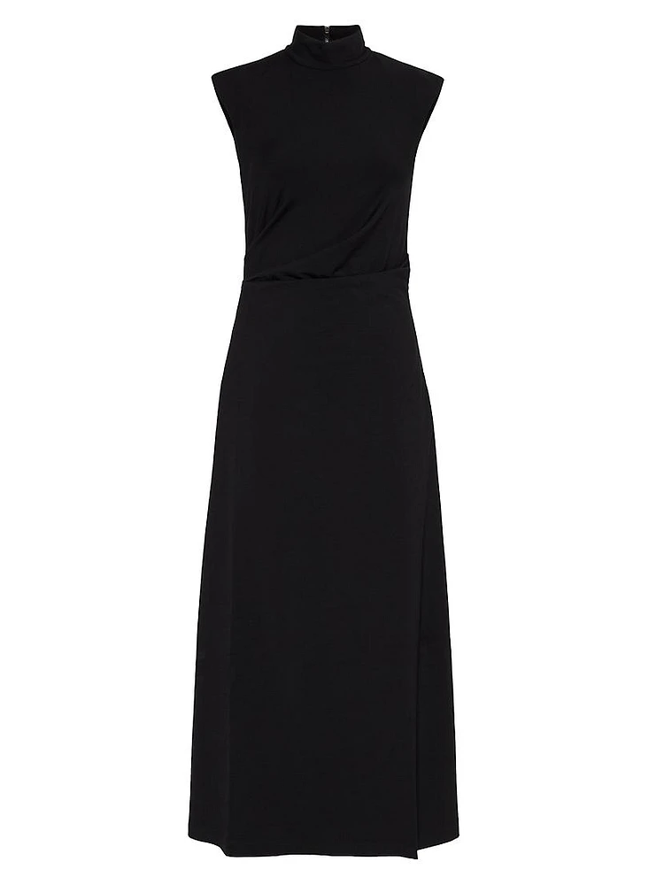 Stretch Virgin Wool Jersey Draped Dress