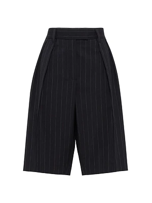 Virgin Wool and Cotton Pinstripe City Bermuda Shorts