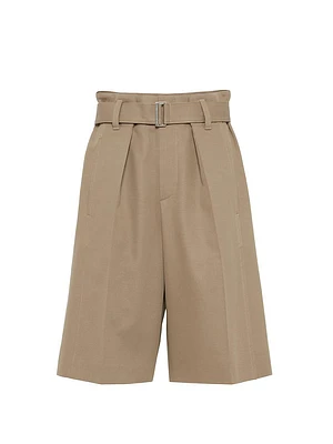 Cotton and Wool Cover Paperbag Bermuda Shorts