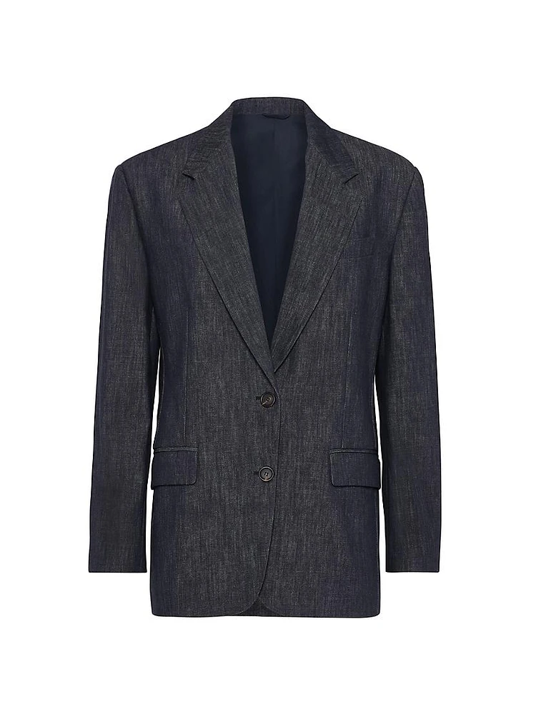 Cotton Denim Effect Twill Blazer with Monili