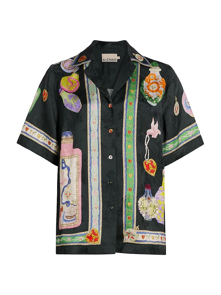 Royal Abstract Satin Short-Sleeve Shirt