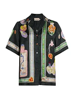 Royal Abstract Satin Short-Sleeve Shirt