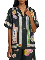 Royal Abstract Satin Short-Sleeve Shirt