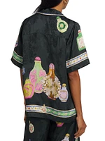 Royal Abstract Satin Short-Sleeve Shirt