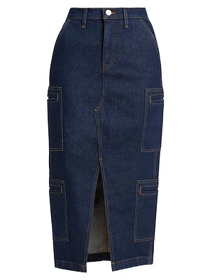 Cargo Denim Midi-Skirt