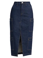 Cargo Denim Midi-Skirt