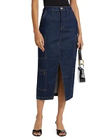 Cargo Denim Midi-Skirt