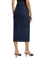 Cargo Denim Midi-Skirt