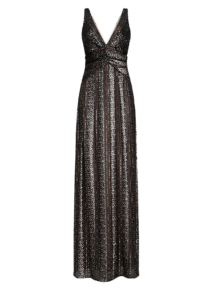 Esra Sequined V-Neck Gown