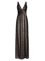 Esra Sequined V-Neck Gown