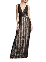 Esra Sequined V-Neck Gown