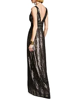 Esra Sequined V-Neck Gown