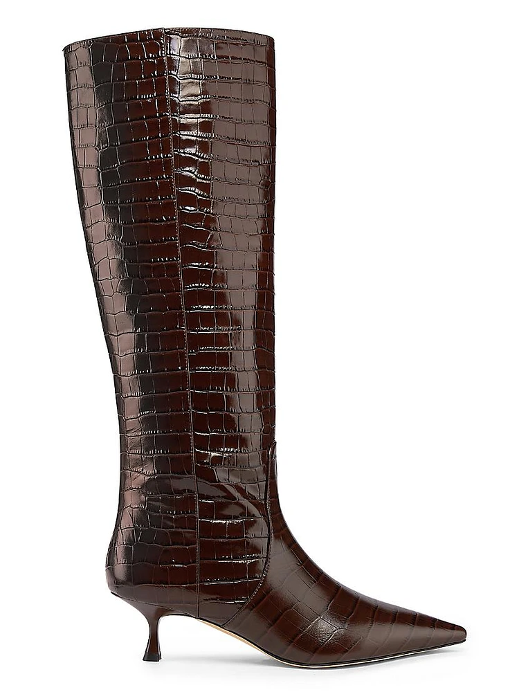 Naomi 50MM Crocodile-Embossed Leather Boots