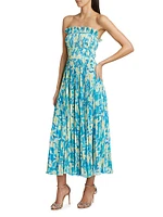 Scottie Floral Pleated Strapless Midi-Dress