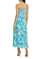 Scottie Floral Pleated Strapless Midi-Dress