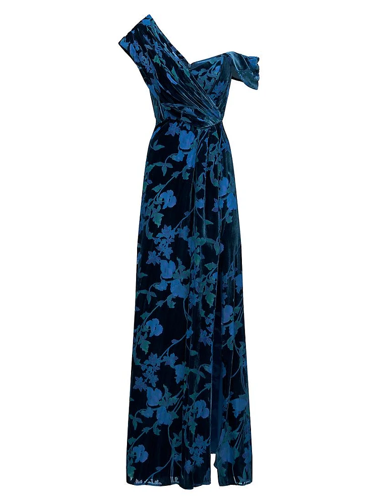 Priscilla Floral Burnout Velvet Gown