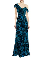 Priscilla Floral Burnout Velvet Gown