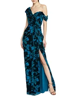 Priscilla Floral Burnout Velvet Gown