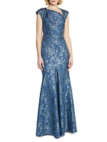 Beatrice Asymmetric-Neck Fit & Flare Gown