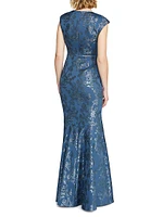 Beatrice Asymmetric-Neck Fit & Flare Gown