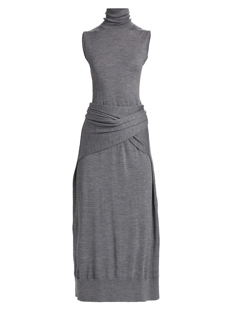 Draped Knit Midi-Dress