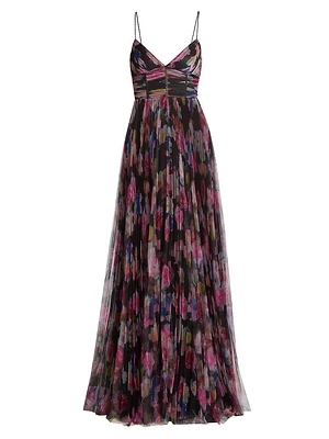 Yvonne Floral Pleated Tulle Gown