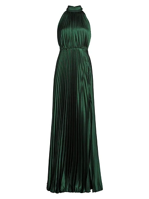 Jacqueline Satin Pleated Halter Gown